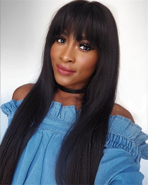 

brazilian silky straight full lace wig bleach knots part unprocessed human hair lace front wigs with bangs for women, Black;brown