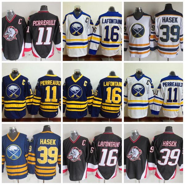 

vintage 1992 buffalo sabres hockey 16 pat lafontaine 11 gilbert perreault 39 dominic hasek ccm c patch jersey, Black;red