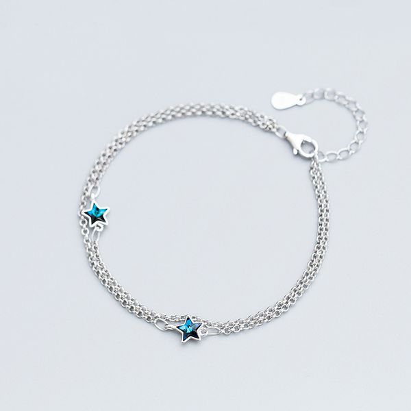 

mloveacc 100% authentic 925 sterling silver blue star chain link women bracelet sterling silver jewelry gift, Black