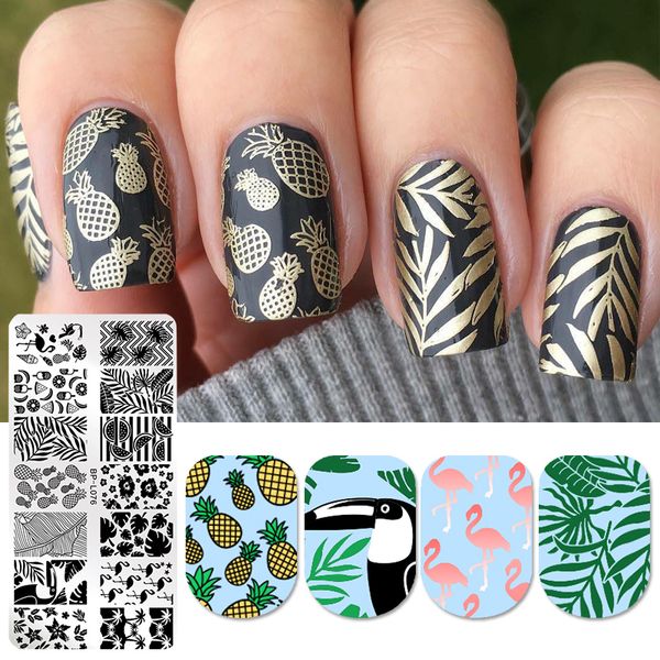 

born prey nail stamping templates pineapple flamingo paerns rec nail stamp plates summer fruit manicure art stencil, White