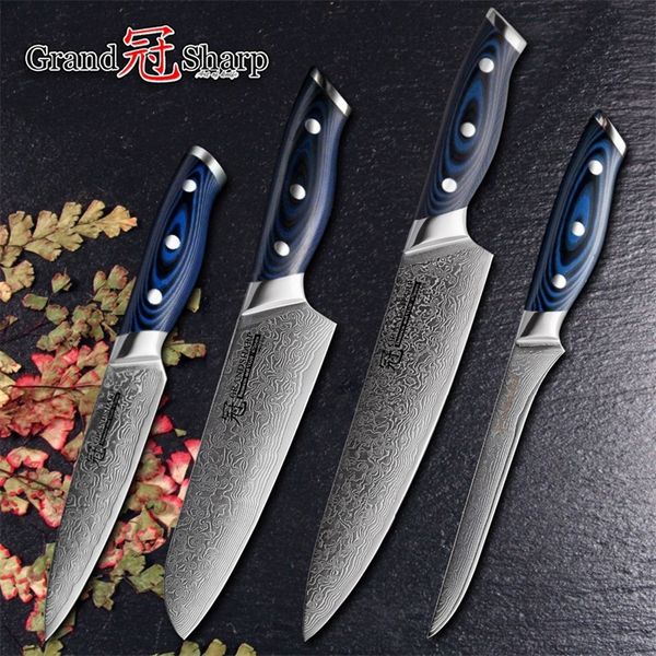 

grandsharp 4 pcs damascus chef knife set japanese steel damascus kitchen knives vg10 santoku utility boning kitchen knives with gift box