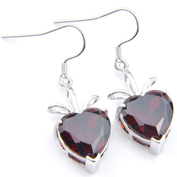 

luckyshine new 925 sterling silver plated red heart garnet earrings for women vintage indian inspired dangle hook earrings 1 5