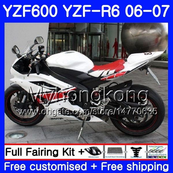 Корпус + бак для YAMAHA YZF R 6 YZF 600 YZF-R6 2006 2007 рама 233HM.33 и YZF-600 YZF600 YZFR6 06 07 белый красный и YZF R6 в 06 07 обтекатели комплект