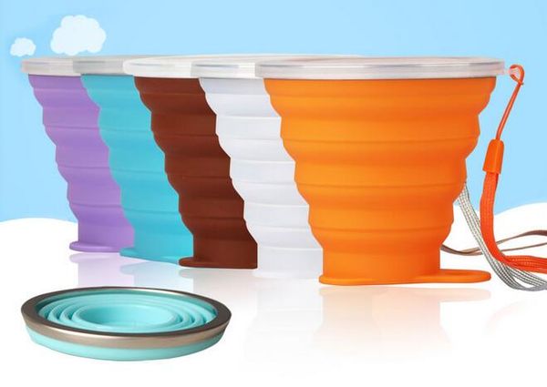 

270 мл из нержавеющей стали силиконовые складной кубок с талреп / пылезащитный крышка открытый чашки кофе выдвижной путешествия копа