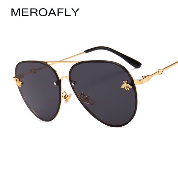 

meroafly bee pilot sunglasses vintage glasses shades for women men metal frame fashion new designer sunglasses women accessories, White;black