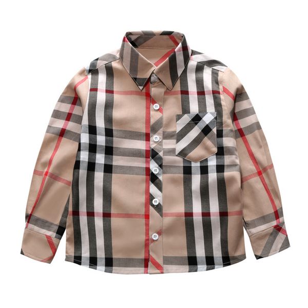 

classic boys plaid shirt designer kids lapel long sleeve shirt children single breasted pocket casual lattice fall boys clothing f1640, White;black