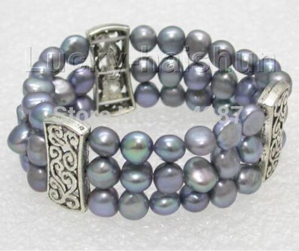 

stretchy 3row 9mm peacock black baroque pearls bracelet springy