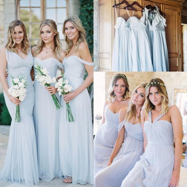 

Cheap Long Chiffon Bridesmaid Dresses 2018 New 5 Mixed Styles Floor Length Elegant Garden Bridesmaid Gowns for Weddings Prom Party Dress