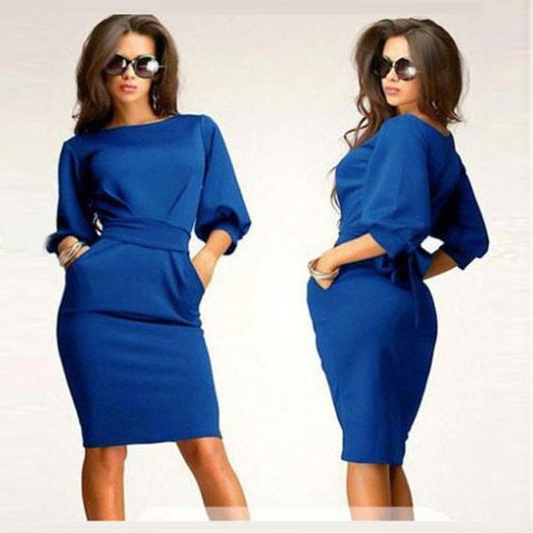 

unique puff 3/4 sleeves bodycon knee-length casual dress, Black;gray