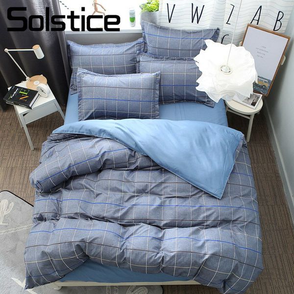 Solstice Home Textile Gray Blue Line Simple Bedding Set Boy Kid