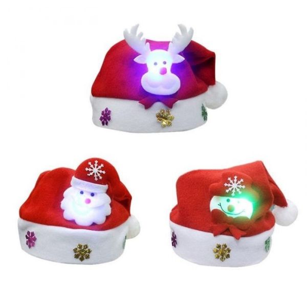 

non woven kids christmas hat with led light cartoon applique santa claus deer snow pattern hats cap christmas supplies