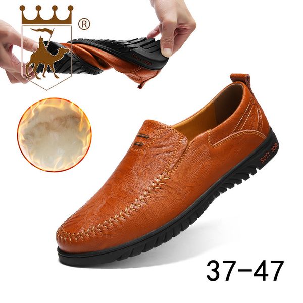 

backcamel men's peas shoes 2018 autumn winter new slip-on casual footwear soft bottom men's shoes wear-resistant genuine leather, Black
