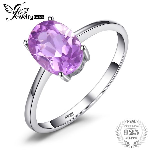

jewelrypalace oval 1.1ct natural purple amethyst birthstone solitaire ring solid 925 sterling silver women fashion fine jewelry, Golden;silver