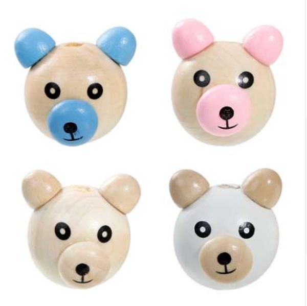 

doreenbeads natural color wood beads blue pink khaki ears noses cute 3d smiley bear 29x27mm-26x25mm 5 pieces for pacifier making, Black