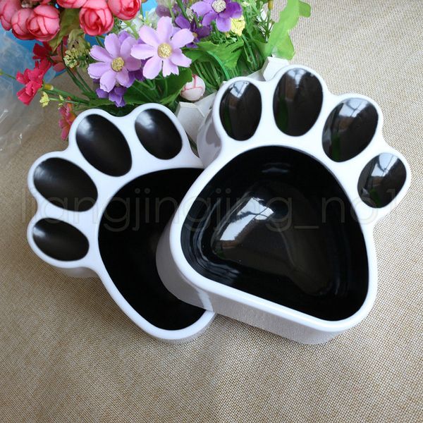 

puppy cat paw footprint food water bowl pet plastic universal black feeder basin single dog bowls aaa772