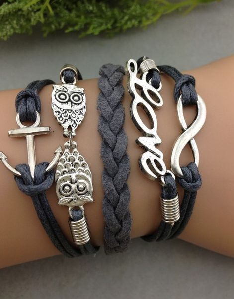 

1pcs infinity handmade bracelet.metal charm,wax cord,leather bracelet fashionable jewerlly bracelet 1171, Golden;silver
