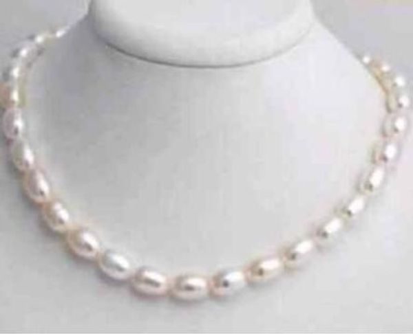 

новый 1026+++7-8 мм белый пресноводный жемчуг рис ожерелье 17.5, Silver