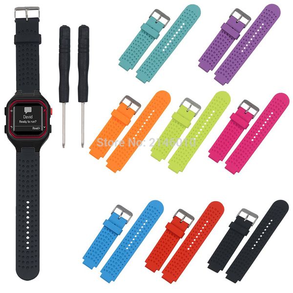

replacement soft silicone wrist band watchbands strap for garmin forerunner 25 gps watch with tools, Black;brown