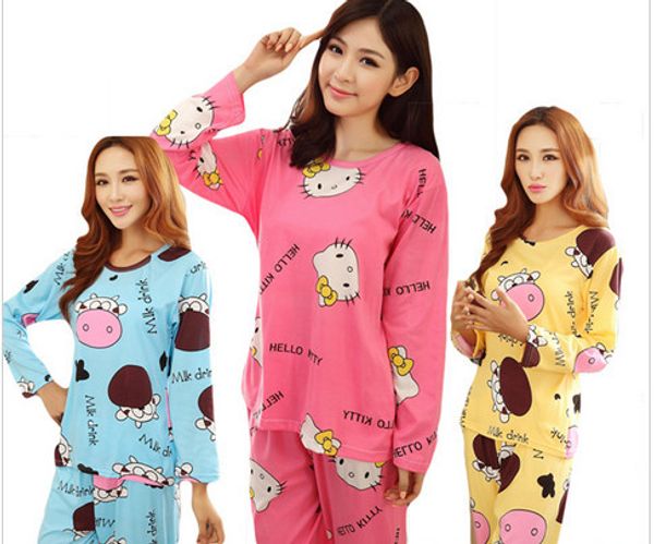 

2018 women cotton pajamas hello kitty sleepwear sets soft pajamas women nightgown fashion style sets new arrivla pjm004, Blue;gray