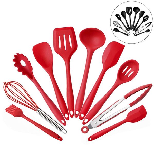 

10pcs/set silicone kitchen utensils set kitchen not sticky pot heat resistant spoon shovel ladle spatula cooking tool hh7-1018