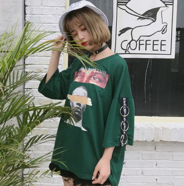 

2017 halajuku summer oversize loose fashion character printed all match street style short sleeve female t-shirts, White