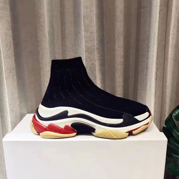 

fashion woman casual shoes triple s mix speed trainer stretch-knit casual boots woman high thick heel grandpa sneaker with box, Black