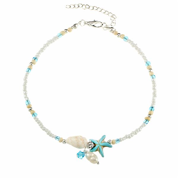 

shell anklet beads starfish anklets for women 2017 fashion vintage handmade sandal statement bracelet foot boho jewelry, Red;blue
