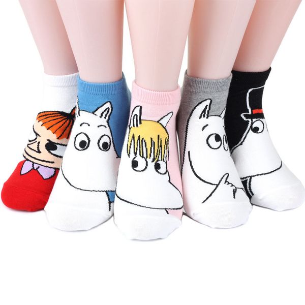 

5 Pairs Moomin Women Socks Ankle Low Cut Retro cartoon figure Casual Cotton Short Spring Summer Winter Socks High Quality