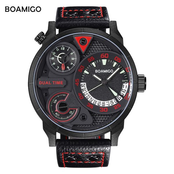 

men sports watches boamigo men quartz watches leather dual time wristwatches 30m waterproof clock relogio masculino, Slivery;brown