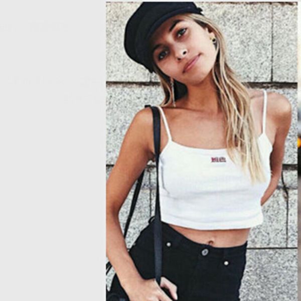 

2018 women new fashion casual solid summer sleeveless halter striped short tanks hot, White