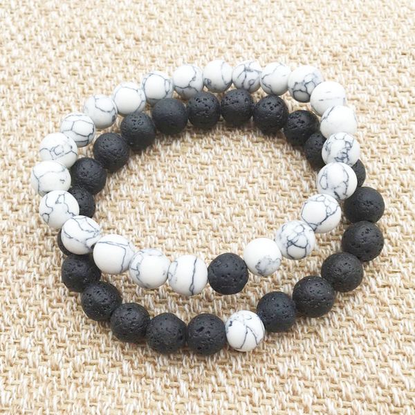 8mm Natürliche Schwarze Lava Stein Weiß Türkis Armband Vaolcano Stein Aromatherapie Ätherisches Öl Diffusor Armband Für Frauen männer