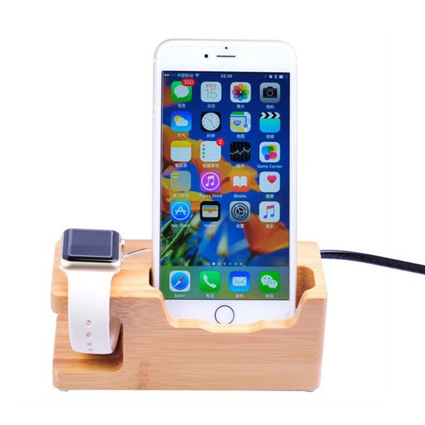 

New ver ion multi function phone charger tation wood bamboo made 3 u b port de kcharging dock phone holder for iphone 7 6