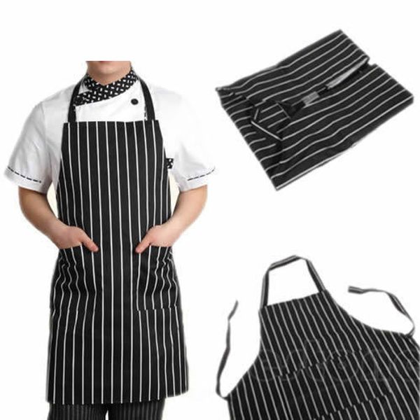 

adjustable waterproof stripe butchers chef cooking kitchen catering apron bib with pocket