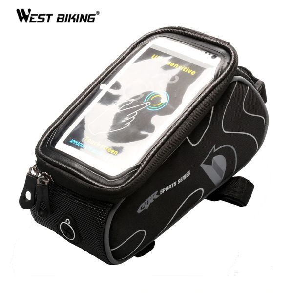 

outdoor mtb bike bicycle panniers front frame handlebar cycling bag cycling front pouch touchscreen panniers reflective bicycle tube bags