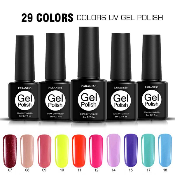 

paraness 8ml 29 colors uv gel nail polish professional hybrid varnish primer for nails poly gel soak off lacquer, Red;pink