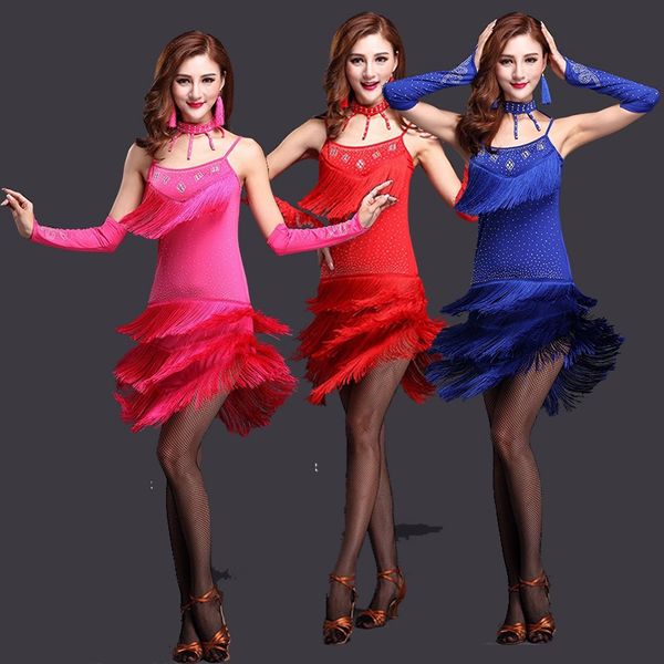 

performance ballroom dancing salsa dance dresses samba costumes 3pcs dress, necklace and sleeveslatin dress dance, Black;red