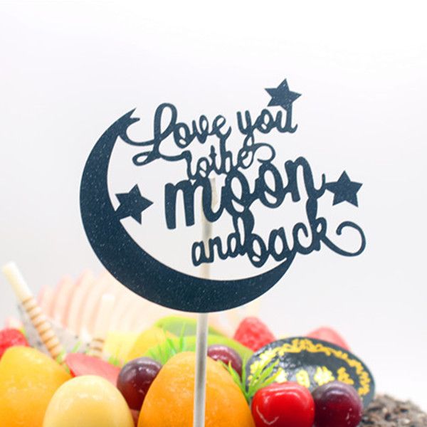 

love you to the moon and back birthday cake er flags glitter gold silver for wedding birthday party cake baking decor flags