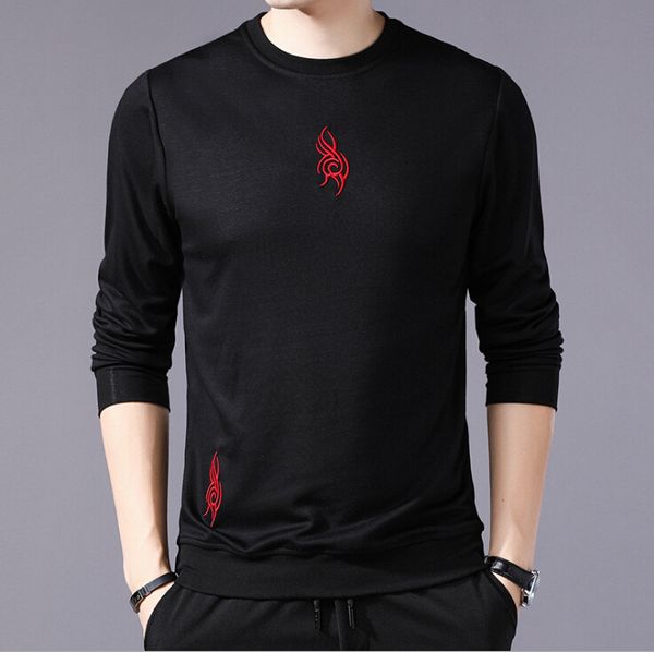 

Black Mens Hoodies Long Sleeve Pattern Embroidery Male Pullover Tops