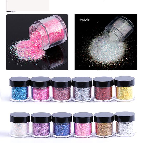 

tyqq fashion 12colors mix size fine acrylic glitter powder for nail art tips design , decoration glitter dust powder (10g jar, Silver;gold
