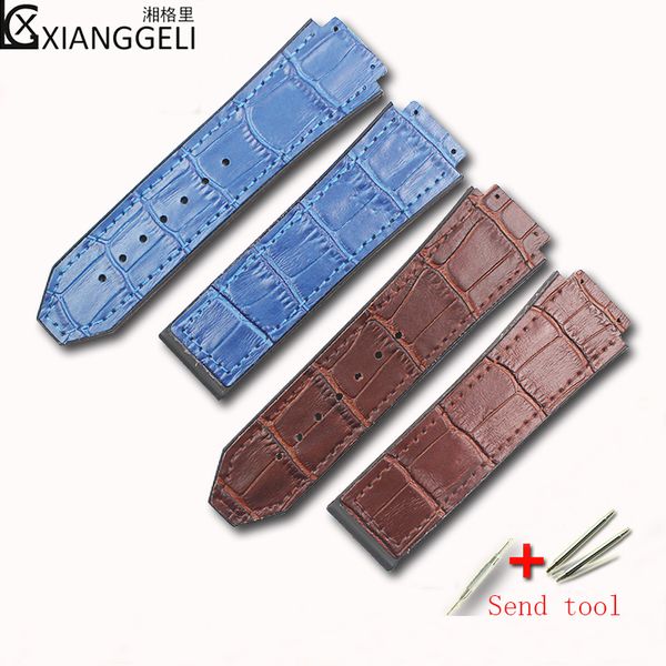 

watch accessories 19mmx25mm leather rubber strap for big bang series men's and women's outdoor sports watch belt, Black;brown