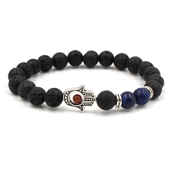 

bracelet fatima beaded strands lava rock alloy silver plated turquoise tigereye men women bracelets party gift bangle, Black