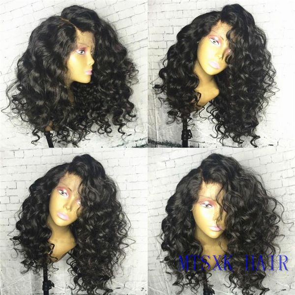 

loose wave brazilian virgin hair full lace human hair wigs 130 density 150 density with baby hairs pre-plucked hairline lace front wig, Black;brown