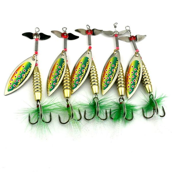 

5pcs перо рыболовные крючки, хвост петуха, рыбалка spinner ложка 9.5cm-17g