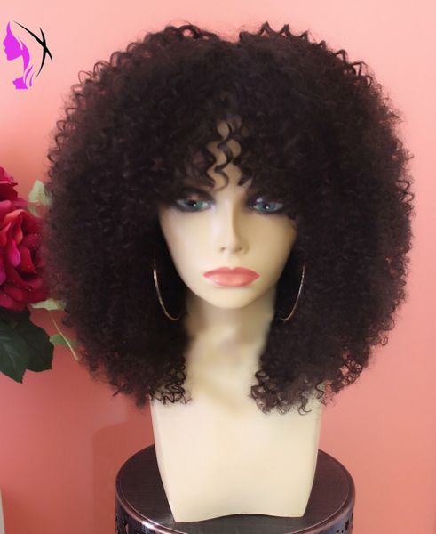 Nuovo stile afro crespo riccio sintetico anteriore resistente al calore per donne nere parrucca corta con frangia