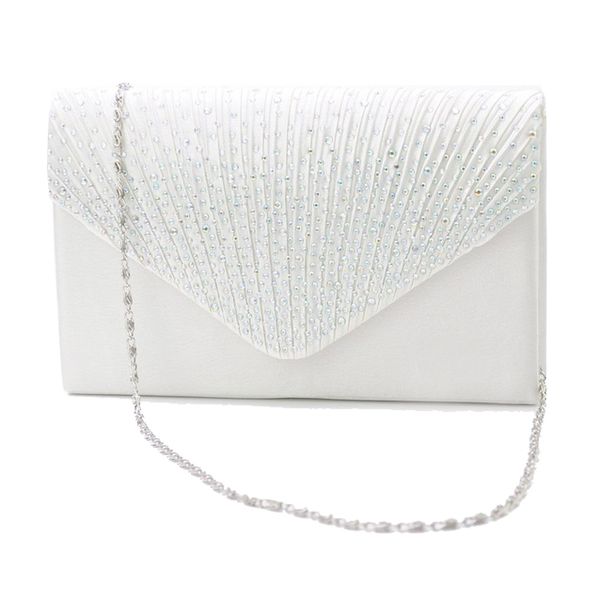 

womens silk face diamond clutches shoulder bag evening bridal prom satchel chain handbag(white