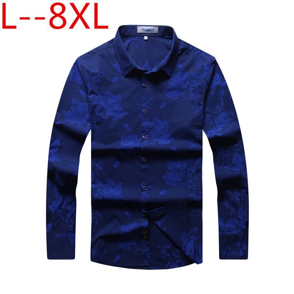 

big size 8xl 7xl 6xl casual men shirts print slim fit male social shirts brand long sleeve business shirt men clothes spring, White;black