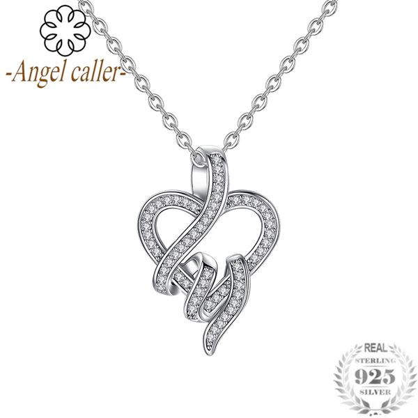 

angel caller 925 sterling silver heart pendant necklace luxury cubic zirconia fine jewelry for women valentine's day gift cyd293