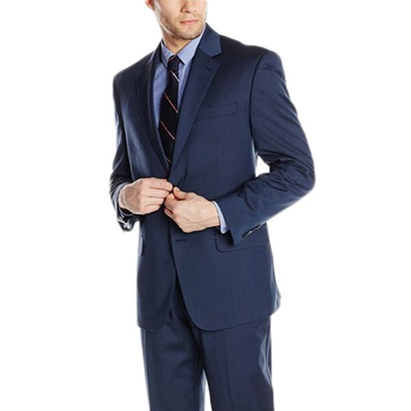 

two piece navy blue wedding formal men suits 2018 notched lapel two button custom made business groom tuxedos (jacket + pants), Black;gray