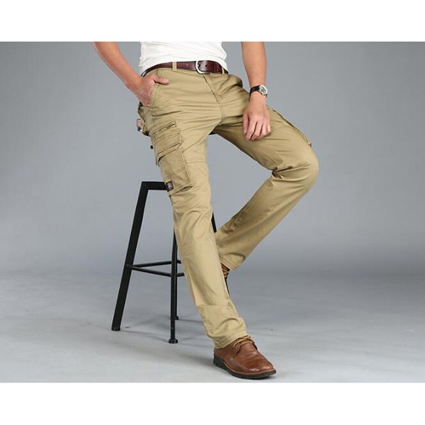 

men's cargo pants cotton breathable pants mid-waist multi-pockets trousers, Black