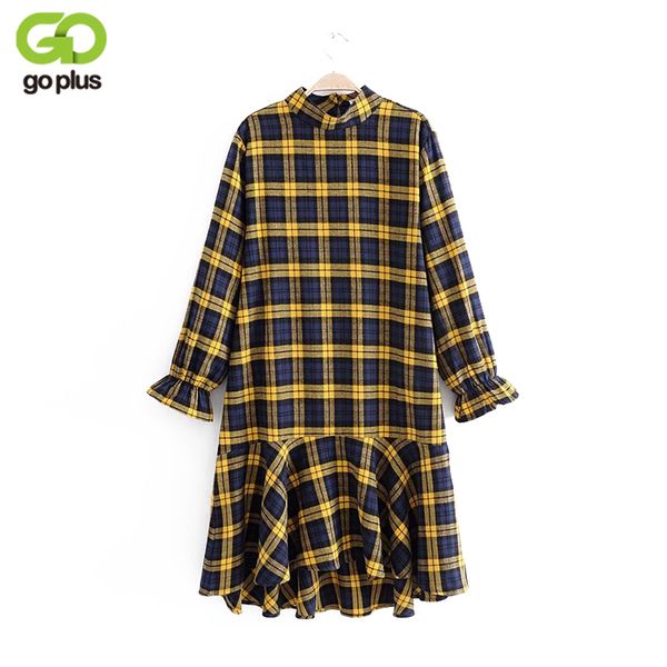 

goplus 2018 early spring british style women plaid dress vintage yellow lantern sleeve mini dresses female ruffle dress c4972, White;black
